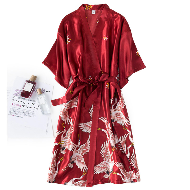 Burgundy Women 2PCS Faux Silk  - огляд і ціна Robe Silk Women